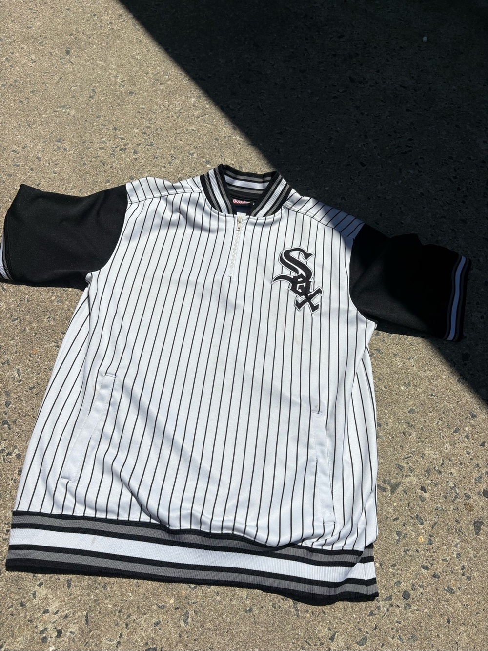 Stitches White and Black Pinstripe Short Sleeve Jersey